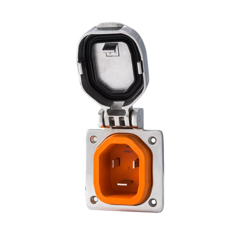SmartPlug 30 Amp Stainless Steel RV Inlet - Open Weatherproof Cover Front View | United RV Parts