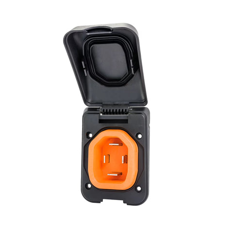 Black SmartPlug BM50PB 50 Amp RV Shore Power Inlet - Open Cover Front View | United RV Parts