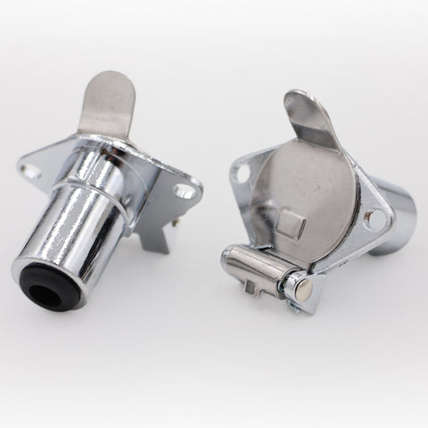 Blue Ox BX8861 Chrome 4-Wire Plug and Socket Adapter Set - Angled Detail View | United RV Parts