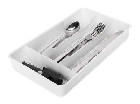 Camco RV Cutlery Tray with Silverware in Four Compartments - Top View | United RV Parts