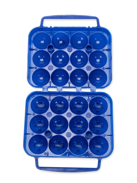 Blue Plastic RV Egg Holder - Fully Open Top View with Handles | United RV Parts