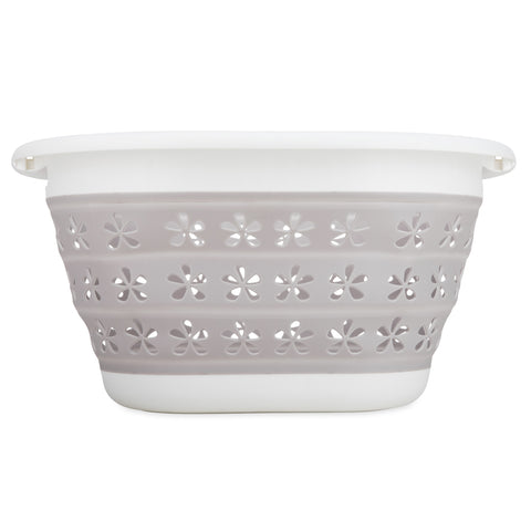 White Taupe Camco 51951 Collapsible Utility Basket - Front View Expanded | United RV Parts