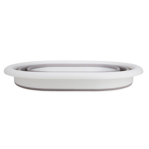 White Gray Camco 51951 Collapsible Basket - Side View Fully Collapsed Flat | United RV Parts