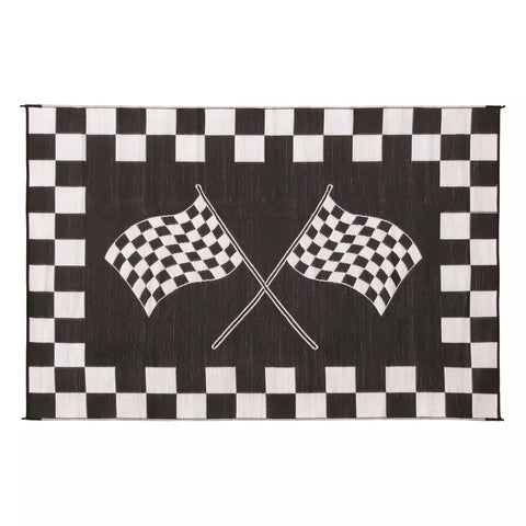Faulkner Black & White Finish Line Patio Mat 6x9 - Reverse Side Front View | United RV Parts