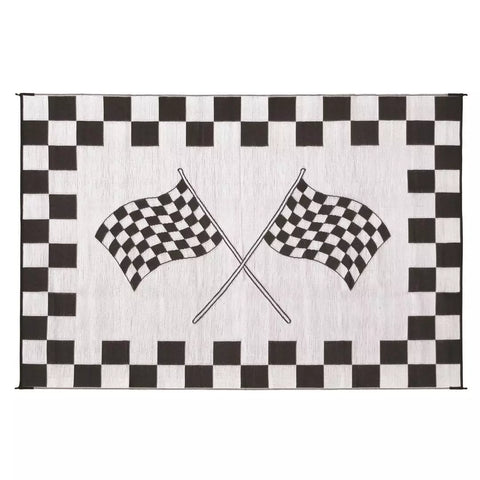 Black & White Woven RV Outdoor Mat Rolled Up - Storage View | United RV Parts