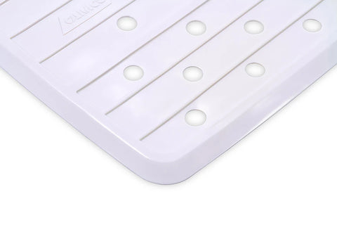 White Camco RV Sink Mat Corner Detail - Non-Slip Feet Close-Up | United RV Parts