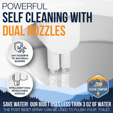 Clean Camper | Custom RV Bidet for Thetford V, VI & SeaFlo RV Toilets  | CC-THETFORD-VI-BIDET | White