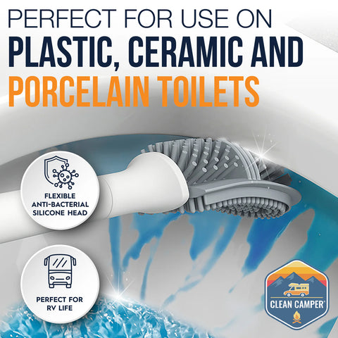 Clean Camper RV Toilet Brush - Silicone Bristles Feature Graphic | United RV Parts