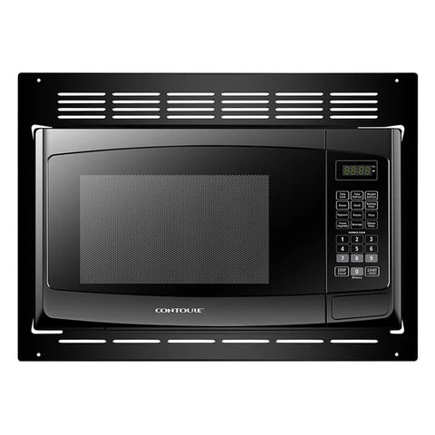 Black Contoure RVTRIM-9B Trim Kit Installed with RV-980B Microwave - Front View | United RV Parts