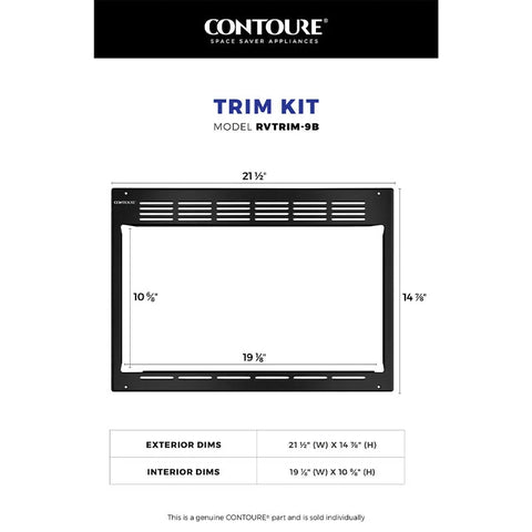 Contoure RVTRIM-9B Black RV Microwave Trim Kit Spec Sheet with Interior and Exterior Dimensions | United RV Parts