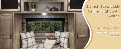 Dream Lighting 3.5in LED RV Ceiling Light Installed in Camper Interior - Lifestyle Shot | United RV Parts