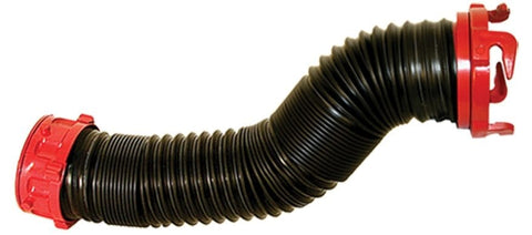 Black Flexible RV Sewer Hose Extension with Red Fittings - Side View | United RV Parts