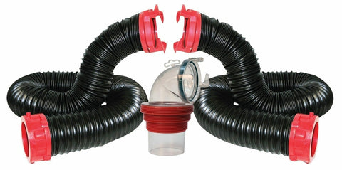 Black Flexible RV Sewer Hose Kit with Red Fittings - Components Layout | United RV Parts