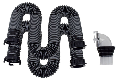 Black Flexible Sewer Hose Extended with Clear Elbow - Full Length View | United RV Parts