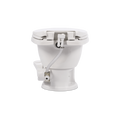 White Dometic 411 RV Toilet - Rear View Showing Water Valve and Flush Mechanism Detail | United RV Parts