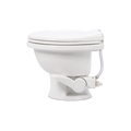White Dometic 411 Low Profile RV Toilet - Side Profile Showing Foot Pedal and Water Supply | United RV Parts