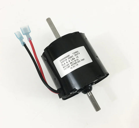 Black Dometic HydroFlame 30131 12V Furnace Motor - Angle View with Label Detail | United RV Parts