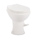 White Dometic Platinum 420 RV Toilet 9610008281 - Front Side View with Lid Closed | United RV Parts