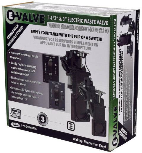 Valterra E-Valve Electric Waste Valve System E1013NEVP - Package Side View | United RV Parts