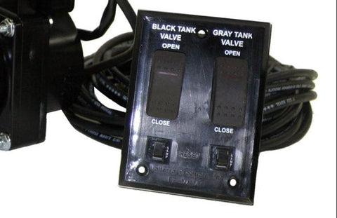 Valterra EZ Valve Control Panel - Close-up Detail of Black Tank Gray Tank Controls | United RV Parts