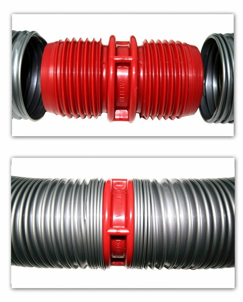 Red Sewer Hose Coupler Connected to Grey Hoses - Installation View | United RV Parts