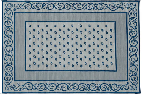 White Blue Faulkner Reversible Patio Mat - Reverse Side View | United RV Parts