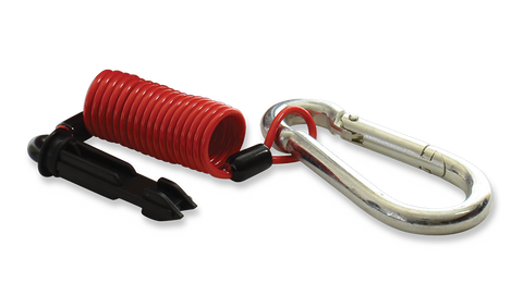 Red Coiled Breakaway Cable with Chrome Pin - Side View | United RV Parts