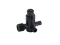 Black Plastic Flair-It EcoPoly 1/2" Barb 3-Way Bypass Valve 29910 - Front Angle View | United RV Parts