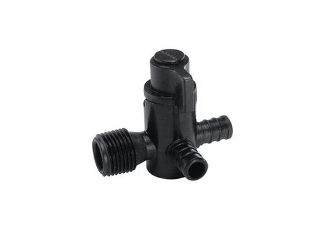 Black Plastic Flair-It EcoPoly 1/2" Barb 3-Way Bypass Valve 29910 - Front Angle View | United RV Parts