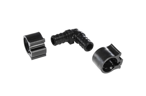 Black Flair-It PEXLOCK 1/2" 90° Elbow with Two Clamps - Components Spread View | United RV Parts