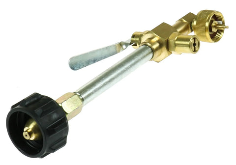 Brass E-Z Fill Propane Refill Valve with Steel Tube and Black POL Fitting - Close-Up Detail | United RV Parts