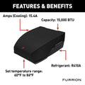 Black Furrion Chill HE Air Conditioner Features & Benefits Infographic - Three Quarter View | United RV Parts