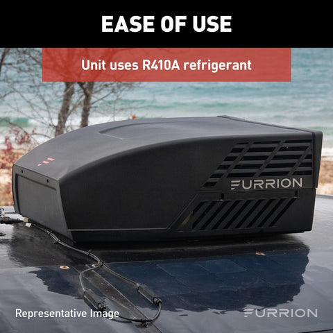 Black Furrion Chill HE Air Conditioner Ease of Use Lifestyle Shot - Installed on RV Roof | United RV Parts