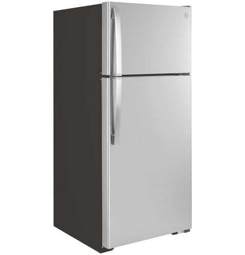 Stainless Steel GE GIE17GSNRSS Top-Freezer Refrigerator - Side Angle View | United RV Parts