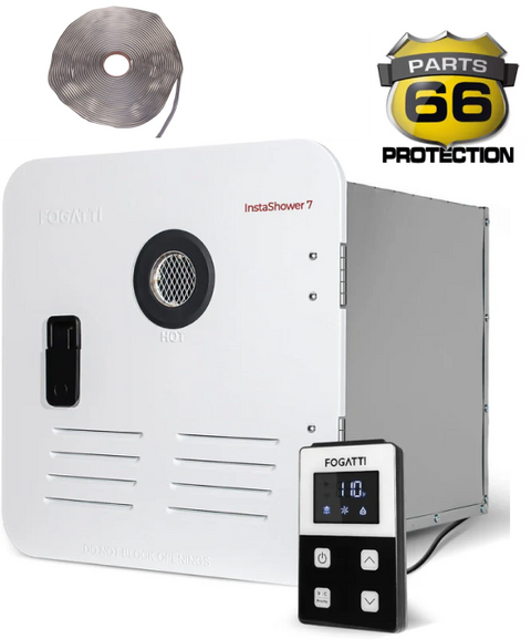 Fogatti InstaShower 7 RV Tankless Water Heater Bundle with digital controller and trim seal - Front View | United RV Parts