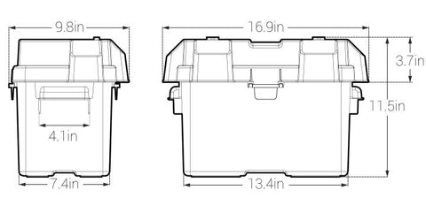 Noco HM327BK Battery Box Technical Dimensions Diagram - Side Cross Section | United RV Parts