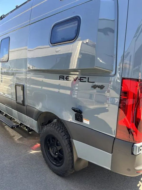 Hughes SafeView SV30API 30 Amp RV Power Inlet - Installed on Winnebago Revel Van RV Exterior Side View | United RV Parts