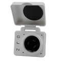 White Hughes SafeView 30 Amp RV Power Inlet SV30APIW - Front View with Cover Open | United RV Parts