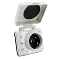White Hughes SafeView 30 Amp RV Power Inlet - Side Angle with Protective Cover Open | United RV Parts