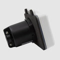 White Hughes SafeView Smart RV Power Inlet - Angled Front View with G L N Terminal Labels | United RV Parts