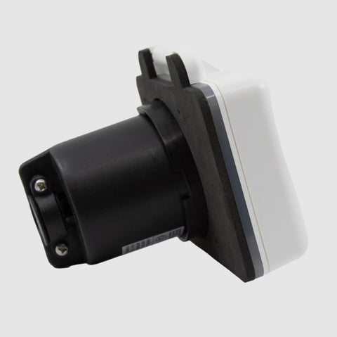 White Hughes SafeView Smart RV Power Inlet - Angled Front View with G L N Terminal Labels | United RV Parts
