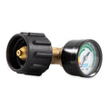 Camco 59023 LP Gas Regulator Gauge Horizontal Orientation Showing OPD and Outlet - Angled View | United RV Parts