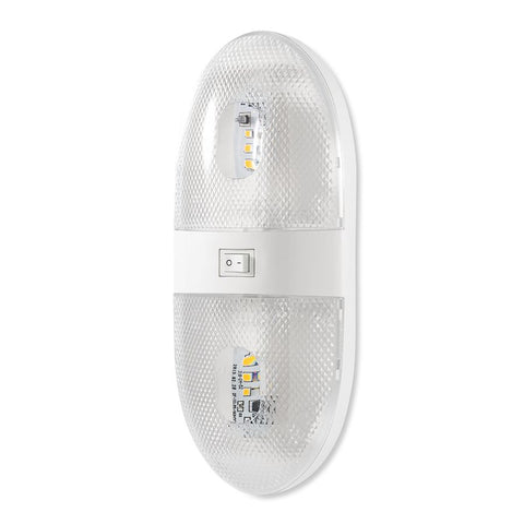 White Camco LED Double Dome Light 41321 - Front View | United RV Parts
