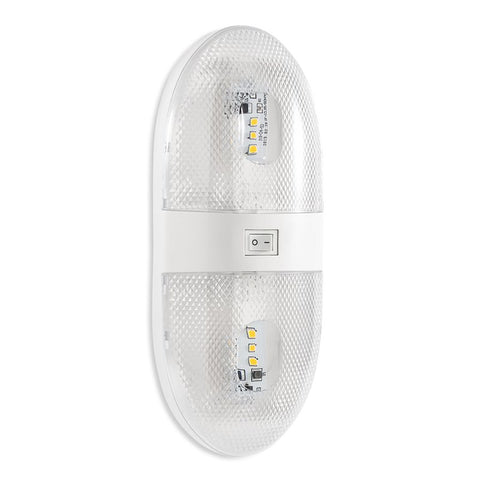 White Camco LED Double Dome Light 41321 - Side Angle | United RV Parts