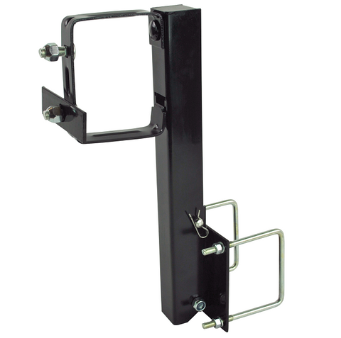 Black Steel RV Spare Tire Carrier with Square Bumper Mount Bracket - Angle View | United RV Parts