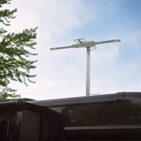 White Winegard RV TV Antenna Installed on RV Roof - Outdoor Installation | United RV Parts