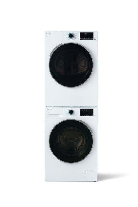 White Splendide DV1725X 24" RV Dryer Stacked on Washer - Front View SK03 Stack Kit | United RV Parts