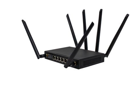 Black TravlFi Router - Side Angle with Ethernet Ports | United RV Parts