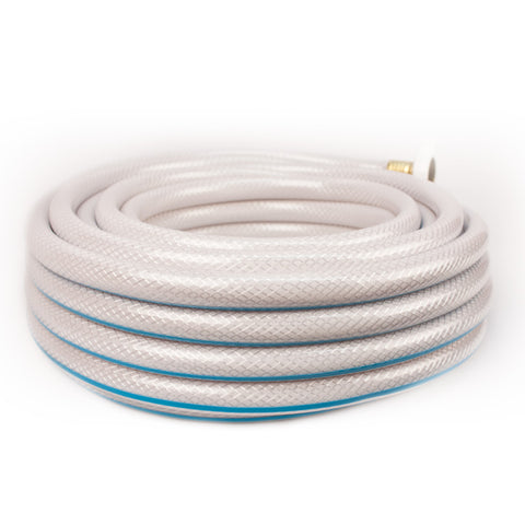 White Braided AquaFlex RV Drinking Water Hose 25ft Coiled - Side Angle | United RV Parts