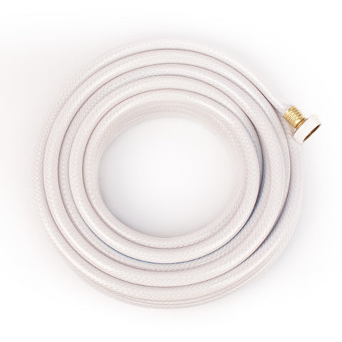 White Braided AquaFlex RV Fresh Water Hose 25ft Coiled - Top View | United RV Parts